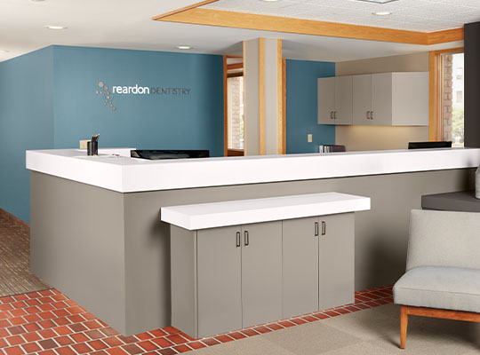 healthcare reception desk FENIX J0718 Grigio Londra J0757 Bianco Dover J0724 Grigio Bromo