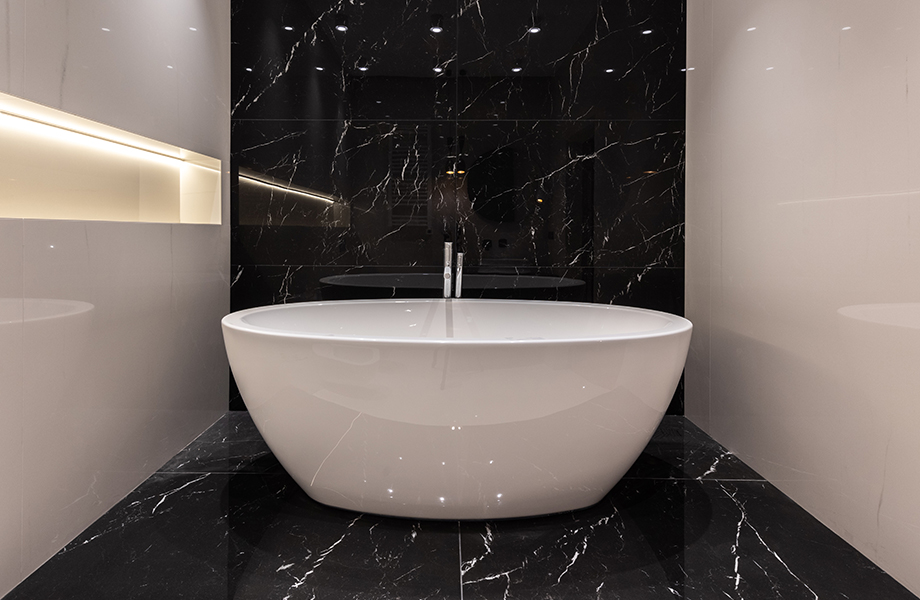 oval bath in a modern marble apartment