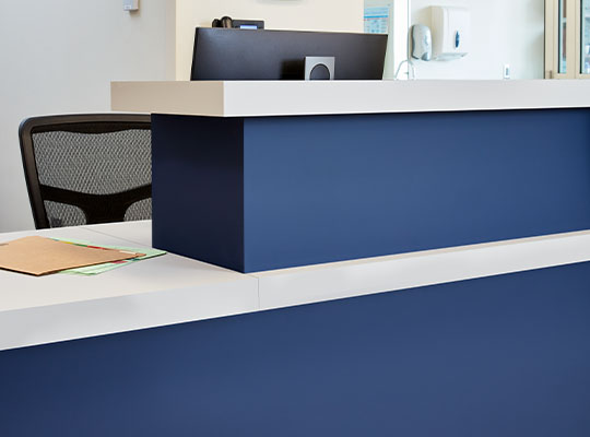 healthcare reception desk FENIX J0754 Blu Fes J0725 Grigio Efeso