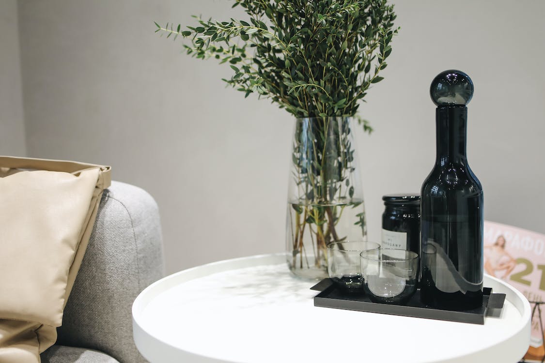 refreshments on a side table