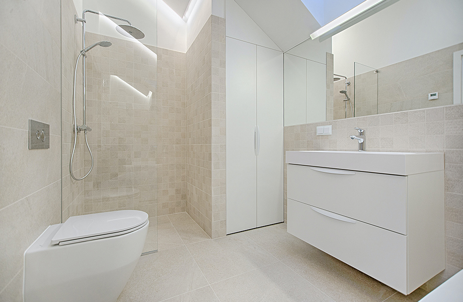 bathroom with toilet, shower and vanity