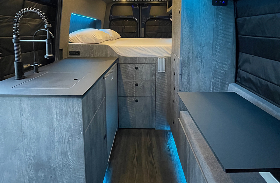 Camper van interior with laminate and FENIX