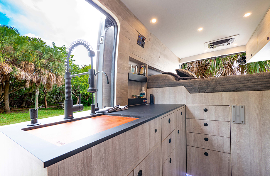 Camper van interior with FENIX counters